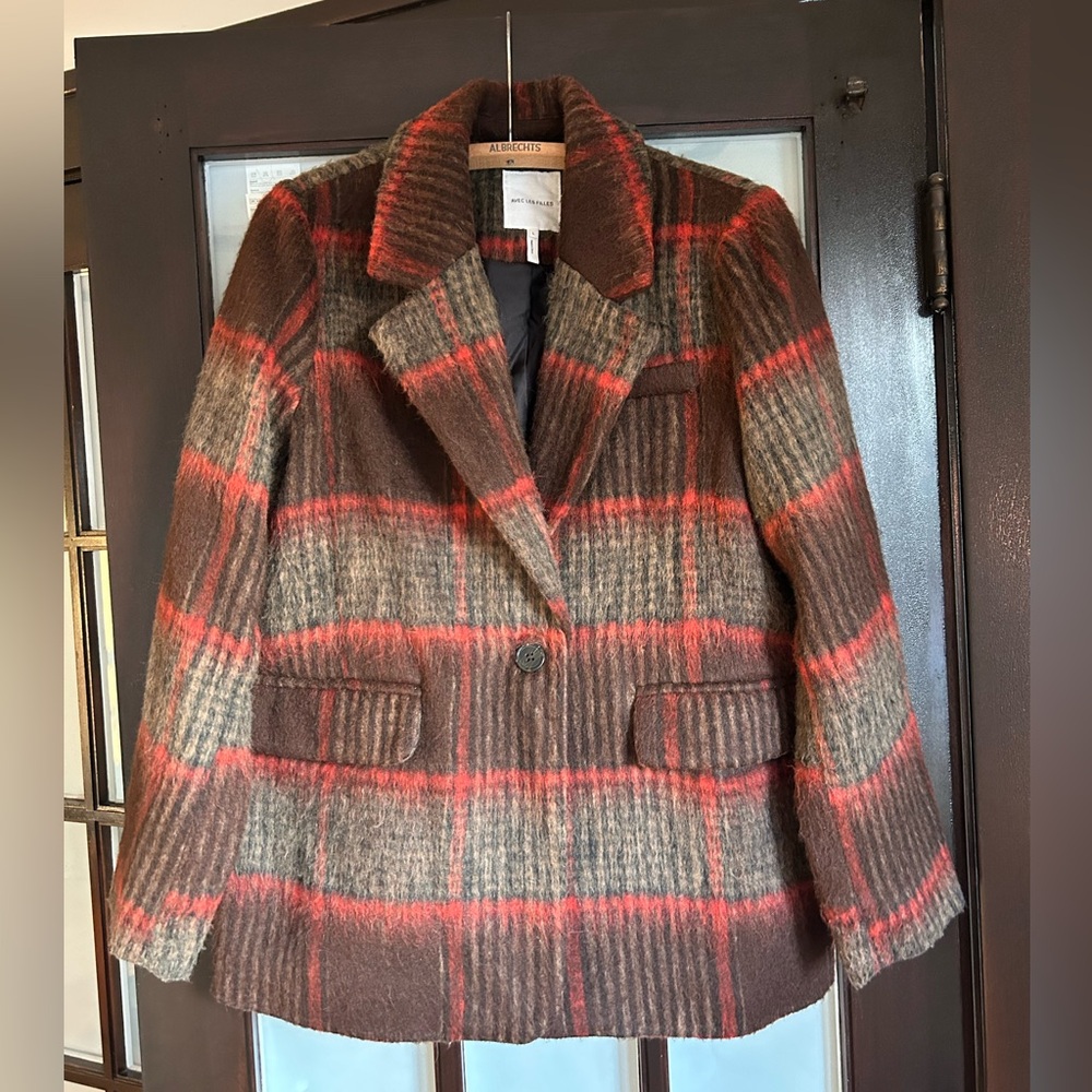 Avec Les Filles Oversized Blazer Jacket Gray Brown Red Large